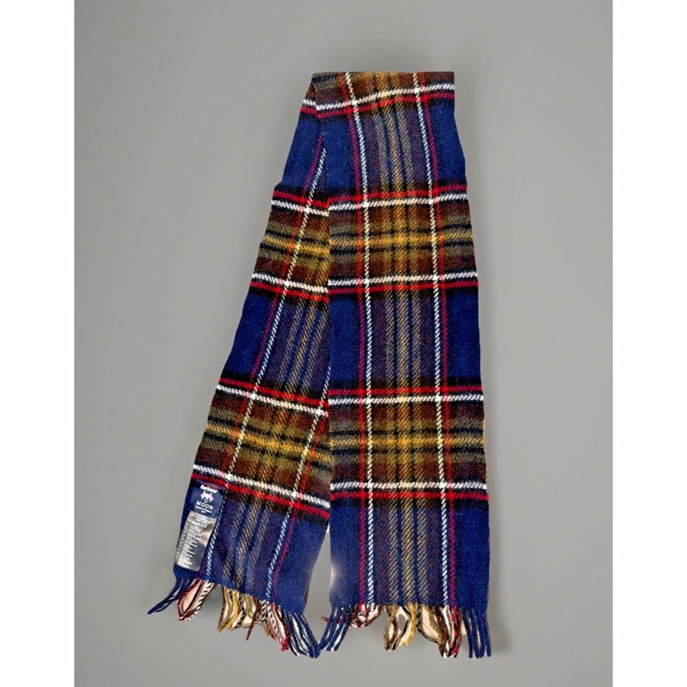 Barbour Tartan Plaid Scarf Lambs Wool Mens Womens Blue Yellow Red 64" x 8"